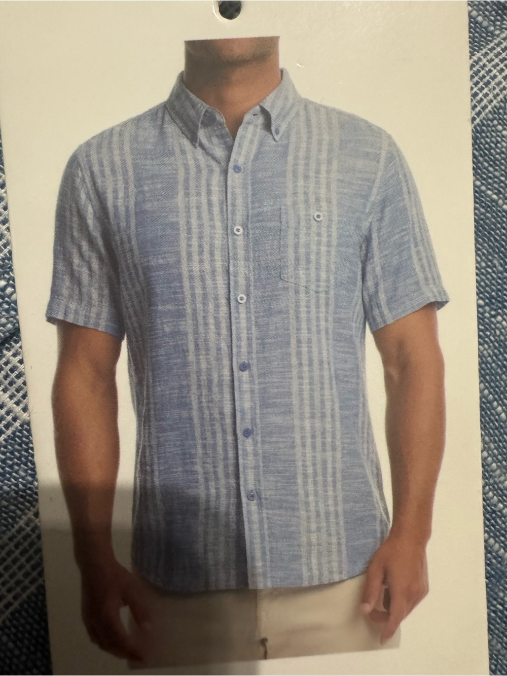 Weatherproof Blue and White Striped Short-Sleeve Button-Down Shirt